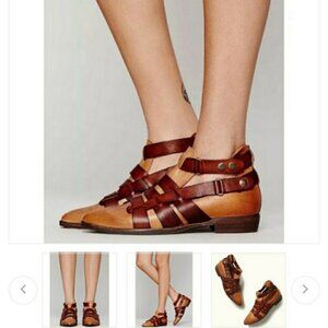 Free People Women's Style-Nine Leather Ankle Strappy Buckles Boots Size US 6.5